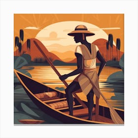 African Man In A Canoe Canvas Print