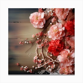 Pink Flowers On Wooden Background Canvas Print