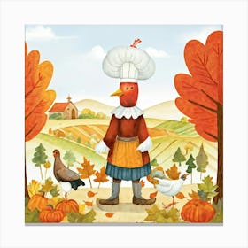 An Endearing Cartoon Character Of A Pilgrim Bird Typically Found Around A Thanksgiving Feast Situa (3) Canvas Print