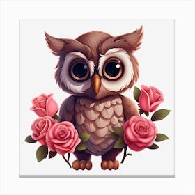 Owl With Roses 3 Canvas Print