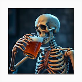 Skull drinking beer Canvas Print