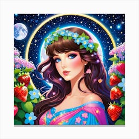 Girl With Flowers And Strawberries Canvas Print