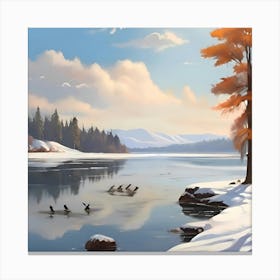 Snowy Lake Canvas Print
