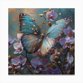 Blue Butterfly On Orchids 1 Canvas Print