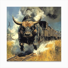 Bull On A Train Canvas Print