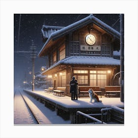 Hachiko waiting for his owner Canvas Print