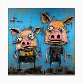 Abstract Crazy Whimsical Pigs Canvas Print