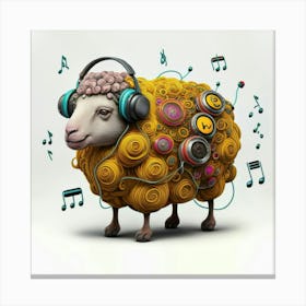 Sheep With Headphones 3 Canvas Print