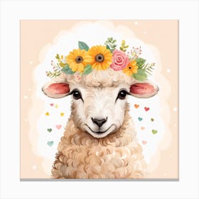 Floral Baby Sheep Nursery Illustration (14) Canvas Print