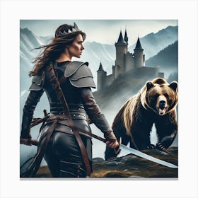Warrior And A Bear Canvas Print
