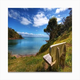 Bench Overlooking The Ocean Canvas Print