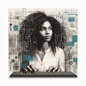 Black Woman Using A Computer Canvas Print