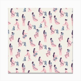 Girls Cats Square Canvas Print