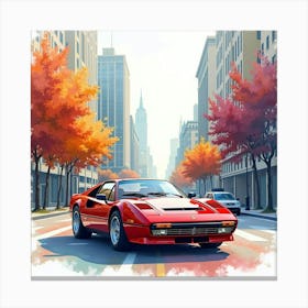 Ferrari 288 Gto Surrounded By A Colorful Watercolor Cityscape Canvas Print