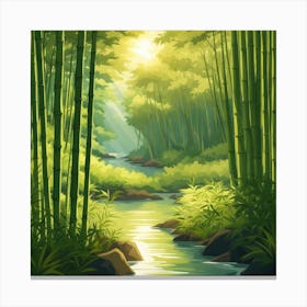 A Stream In A Bamboo Forest At Sun Rise Square Composition 406 Canvas Print