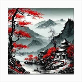 Chinese Landscape Mountains Ink Painting (6) 2 Canvas Print