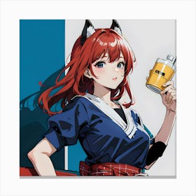 Anime Girl Holding A Drink 1 Canvas Print