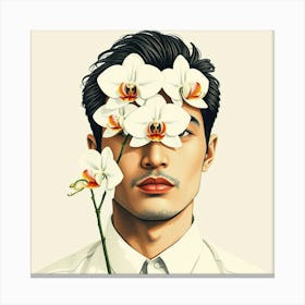 Orchids On A Man'S Head Canvas Print