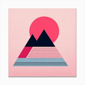 "Pink Sun Over Graphical Mountains"  This image, "Pink Sun Over Graphical Mountains," depicts an abstract, graphical representation of mountains with a vibrant pink sun setting in the background. The use of bold colors and geometric shapes creates a striking visual that is both modern and simplistic, ideal for adding a splash of color and contemporary style to any space. Canvas Print