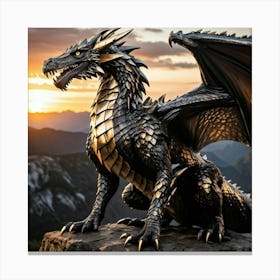 Majestic Earth Dragon In The Form Of A Powerful King Muscular Exuding Bravery Scales Exhibiting A 1 Canvas Print