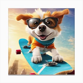 Dog On A Skateboard Canvas Print