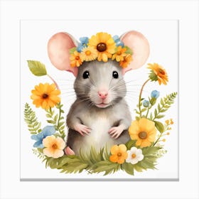 Floral Baby Rat Nursery Illustration (58) Canvas Print