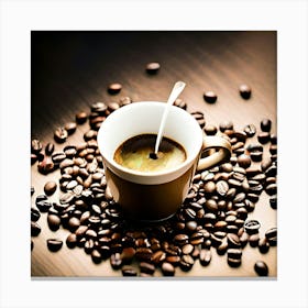 Coffee Cup On Coffee Beans Canvas Print
