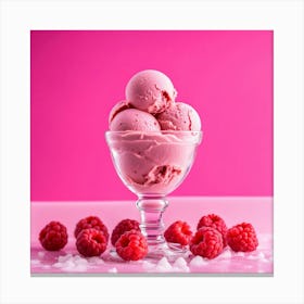 Ice Cream With Raspberries On Pink Background 9 Canvas Print