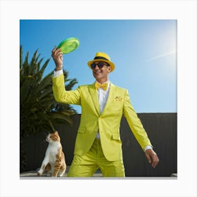 A Fashionable Adult Businessman In A Green Summer Suit Coupled With A Vibrant Yellow 3 Piece Access (4) Canvas Print