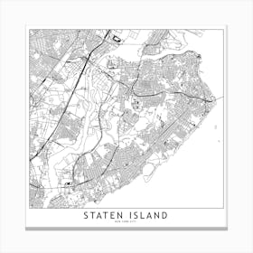 Staten Island White Map Square Canvas Print