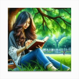 Asian Girl Reading A Book Canvas Print