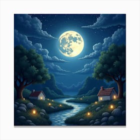 Enchanting Moonlit Night With Shimmering Fairy Lights 1 Canvas Print