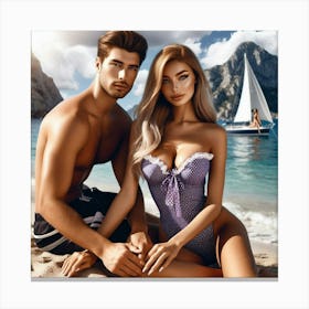 Man And Woman On The Beach Canvas Print