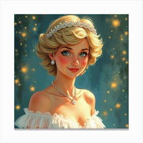 Princess Diana In A Watercolor Setting Of Delicate Fairy Lights 1 Canvas Print