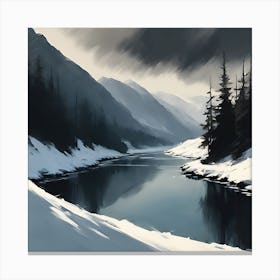 A Scottish Winter Landscape, A Dark Sky Canvas Print