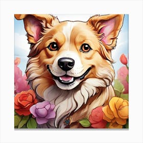 Dog With Roses Canvas Print