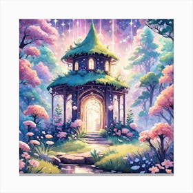 A Fantasy Forest With Twinkling Stars In Pastel Tone Square Composition 203 Canvas Print