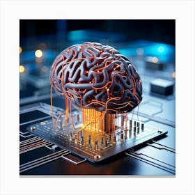 A Three Dimensional Cybernetic Human Brain With Electric Lines Running Through Functioning As A Ne (4) Canvas Print