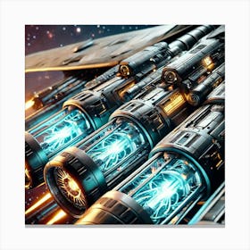 A Close Up Futuristic Sci Fi Depiction Focusing On Plasma Cannons Canvas Print