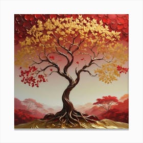 , solid color gradient tree with golden leaves and twisted and intertwined branches 3D oil painting Canvas Print