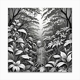 Dense Jungle Monochrome Cubism Style Canvas Print