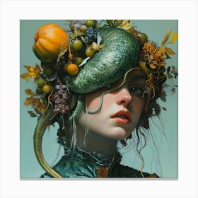 Woman With A Snake On Her Head Canvas Print