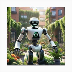 Robot In The Garden Canvas Print