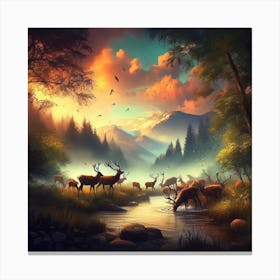 Deer In The Forest Canvas Print