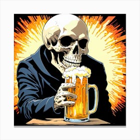 Skeleton Drinking Beer 2 Canvas Print