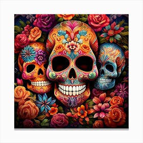 Maraclemente Many Sugar Skulls Colorful Flowers Vibrant Colors 14 Canvas Print