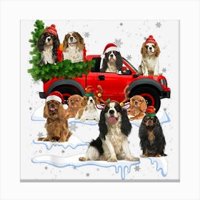 Cavalier King Charles Spaniel Truck Christmas Tree Reindeer Stampe su tela