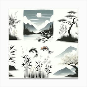 Set Of Asian Paintings Canvas Print