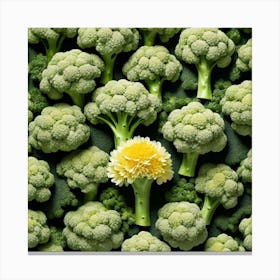 Single Yellow Flower In A Field Of Broccoli Canvas Print