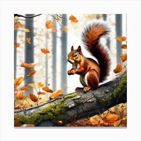 Squirrel In The Autumn Forest 5 Canvas Print